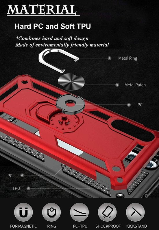 Hoesje Geschikt voor: Samsung Galaxy A20E Rugged Ring Armor schokbestendige zwart