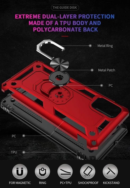 Samsung Galaxy A41 Hoesjes – Anti-Shock Hybride Backcover – Ringhouder – Armor Design – Zilver-Ilumina Benelux