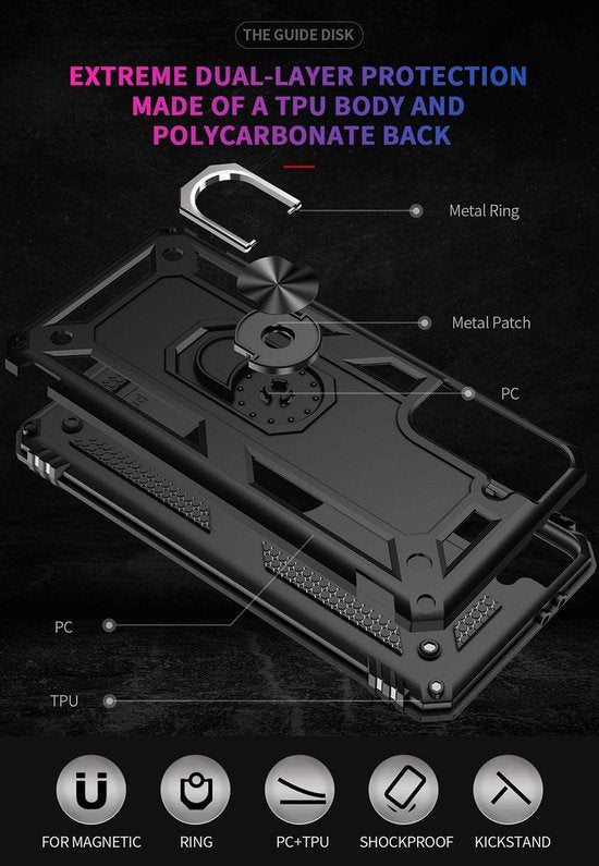 Samsung Galaxy S21 FE Hoesjes – Ring Armor Backcover – 360° Draaibare Standaard – Magneet – Zwart-Ilumina Benelux