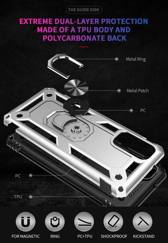 Samsung Galaxy S20 Hoesjes – Ring Armor Backcover – 360° Draaibare Standaard – Magneet – Zilver-Ilumina Benelux
