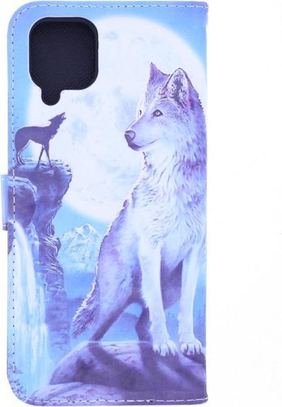 Samsung Galaxy A42 Hoesjes – Bookcase Portemonneehoes – Wolf Print – Pasjeshouder – Magneetsluiting – Zwart-Ilumina Benelux