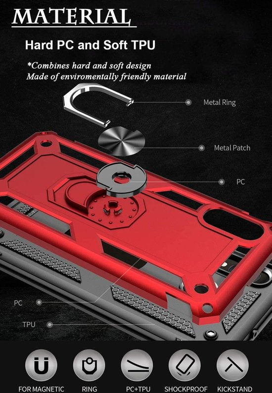 Samsung Galaxy A40 Hoesjes – Rugged Ring Armor Backcover – Schokbestendig – Ringhouder – Goud-Ilumina Benelux