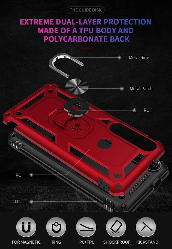 Motorola Moto G8 Play / One Macro Hoesjes – Anti-Shock Hybride Backcover – Ringhouder – Armor – Zwart-Ilumina Benelux