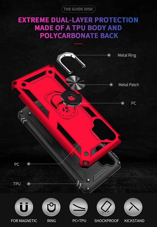 Samsung Galaxy A32 5G Hoesjes – Anti-Shock Hybride Backcover – Ringhouder – Armor Bescherming – Rood-Ilumina Benelux