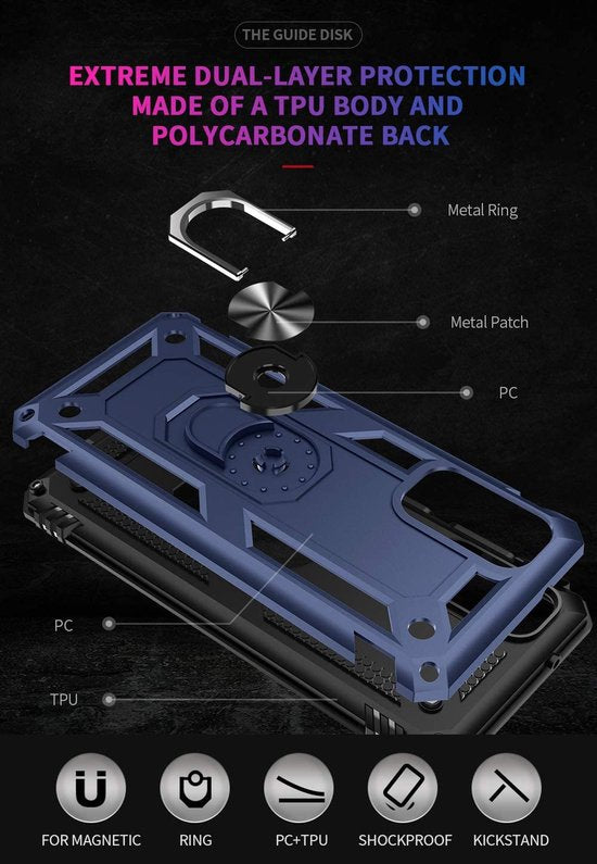 Samsung Galaxy S20 FE Hoesjes – Ring Armor Backcover – 360° Draaibare Standaard – Magneet – Blauw-Ilumina Benelux