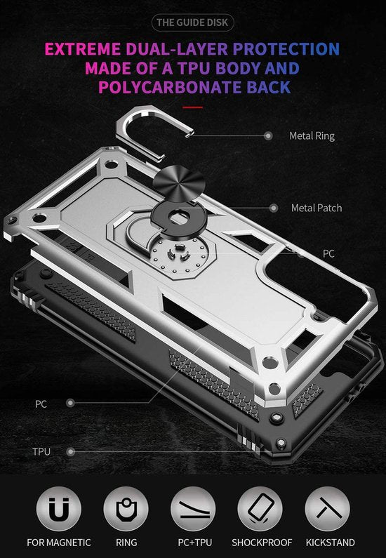 Samsung Galaxy S21 FE Hoesjes – Ring Armor Backcover – 360° Draaibare Standaard – Magneet – Zilver-Ilumina Benelux