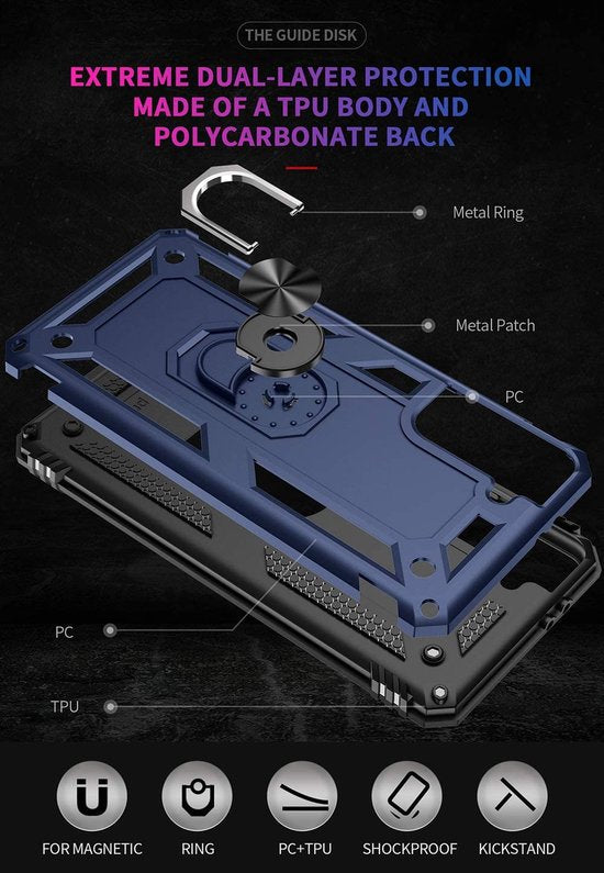 Samsung Galaxy S21 Hoesjes – Ring Armor Backcover – 360° Draaibare Standaard – Magneet – Blauw-Ilumina Benelux