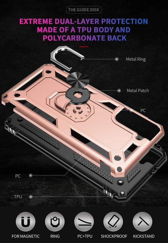 Samsung Galaxy S21 Hoesjes – Ring Armor Backcover – 360° Draaibare Standaard – Magneet – Roségoud-Ilumina Benelux