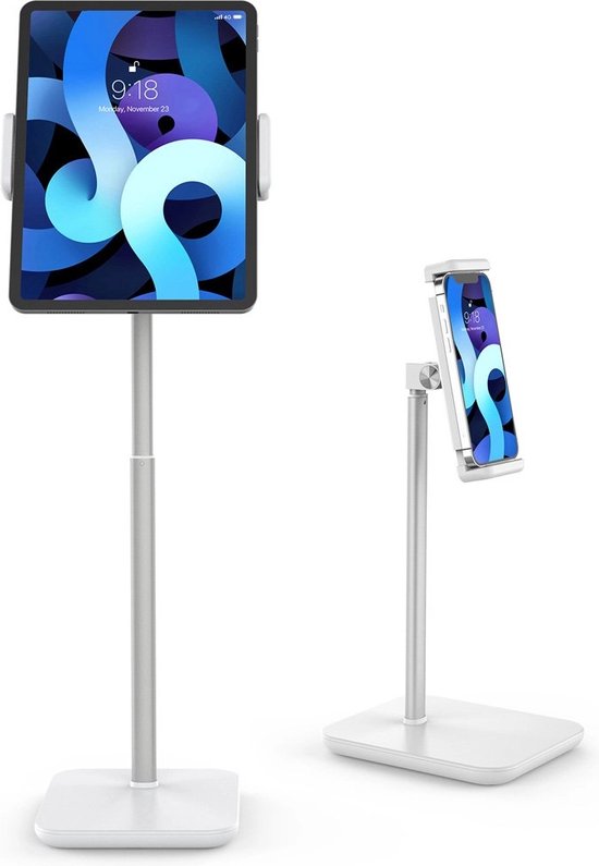Tablethouder bureau – Universele tablet & telefoon standaard – Verstelbaar statief – Tafelhouder – Zilver-Ilumina Benelux