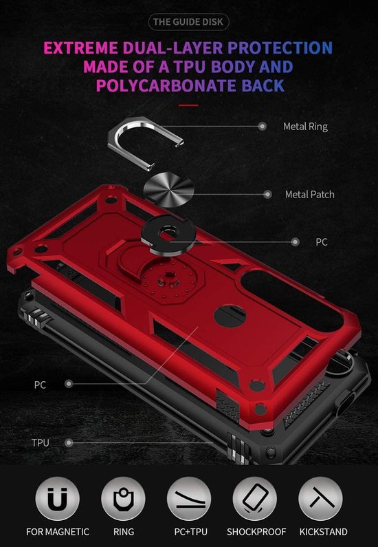 Motorola Moto G8 Plus Hoesjes – Rugged Ring Armor Backcover – Schokbestendig – Zwart