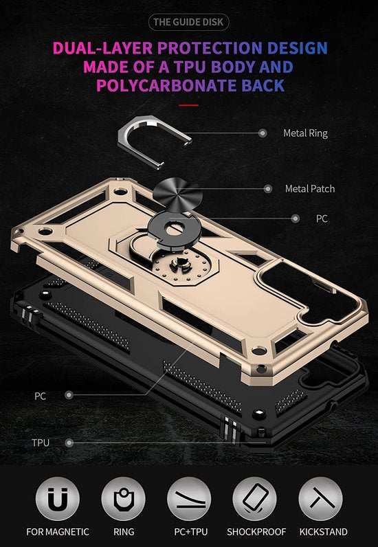 Samsung Galaxy S22 Plus Hoesjes – Anti-Shock Hybride Ring Armor Backcover – Schokbestendig – Goud-Ilumina Benelux