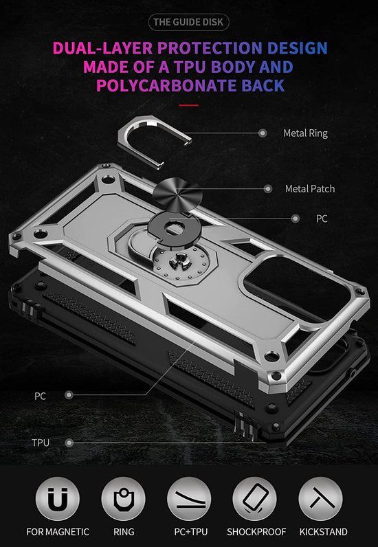 Samsung Galaxy A53 5G Hoesjes – Anti-Shock Hybride Ring Armor Backcover – Schokbestendig – Zilver-Ilumina Benelux