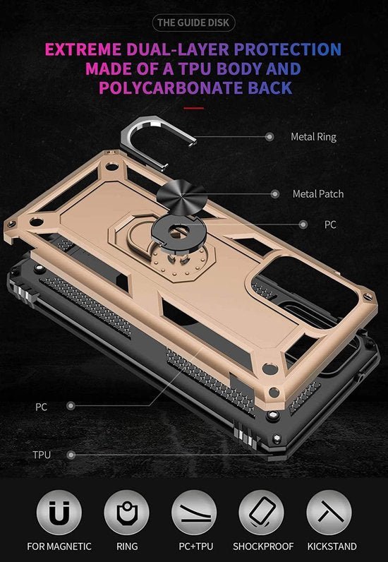 Samsung Galaxy A52 Hoesjes – Hybride Ring Armor Backcover – Schokbestendig – 4G/5G – Goud-Ilumina Benelux