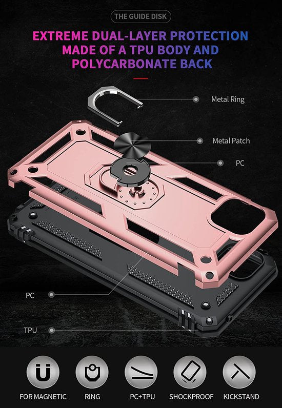 Samsung Galaxy A22 5G Hoesjes – Anti-Shock Hybride Backcover – Ringhouder – Armor Bescherming – Roségoud-Ilumina Benelux