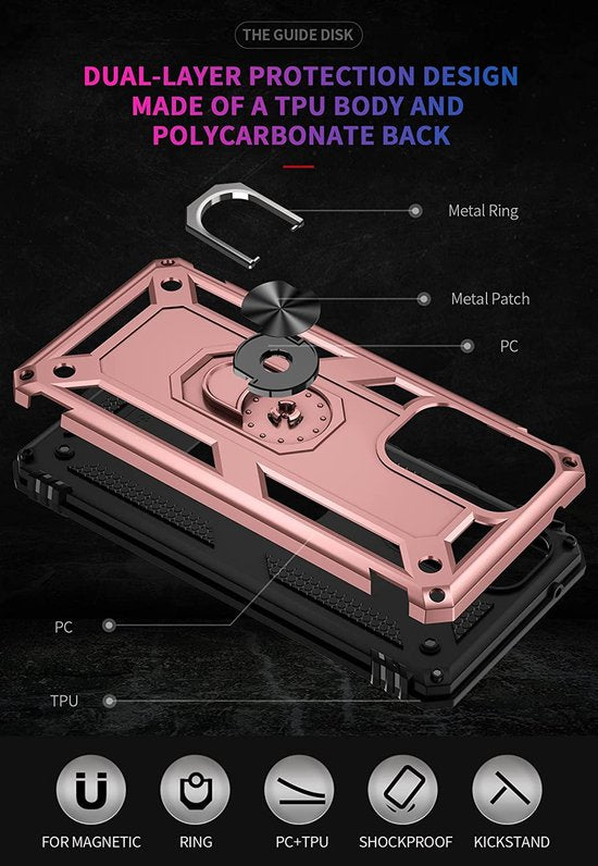 Samsung Galaxy A33 5G Hoesjes – Anti-Shock Hybride Ring Armor Backcover – Schokbestendig – Roségoud-Ilumina Benelux