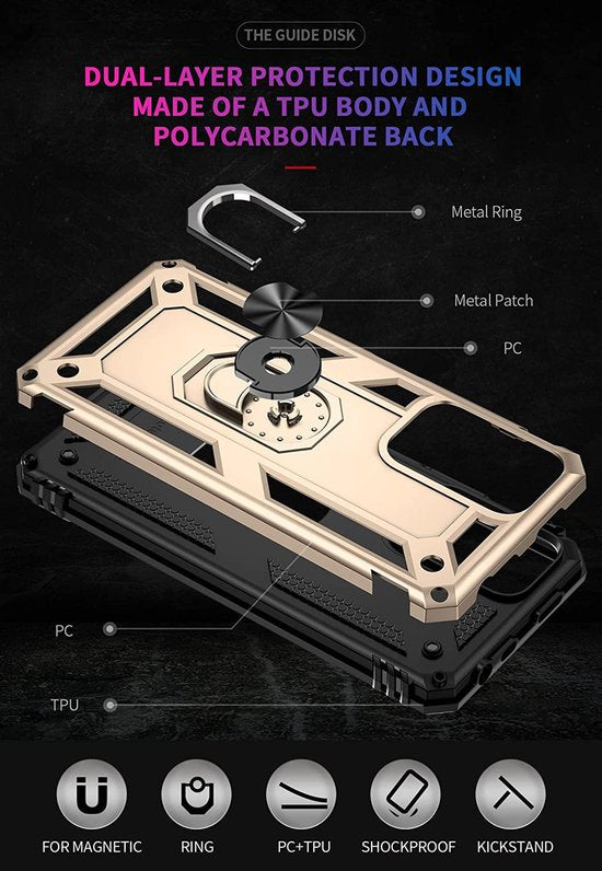 Xiaomi Redmi 10 2022 Hoesjes – Anti-Shock Hybride Backcover – Ringhouder – Armor Design – Goud-Ilumina Benelux