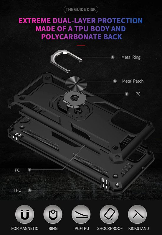 Samsung Galaxy A03S Hoesjes – Anti-Shock Hybride Ring Armor Backcover – Schokbestendig – Zwart-Ilumina Benelux
