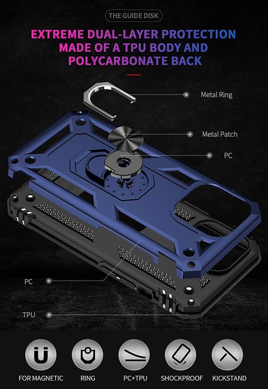 iPhone 13 Pro Max Hoesjes – Anti-Shock Hybride Ring Armor Backcover – Schokbestendig – Blauw-Ilumina Benelux