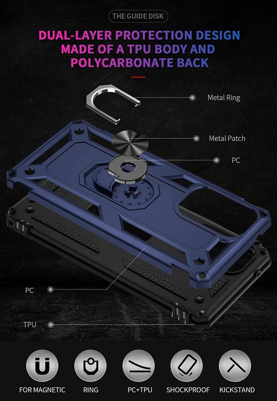 Samsung Galaxy A53 5G Hoesjes – Hybride Ring Armor Backcover – Schokbestendig – Anti-Shock – Blauw-Ilumina Benelux