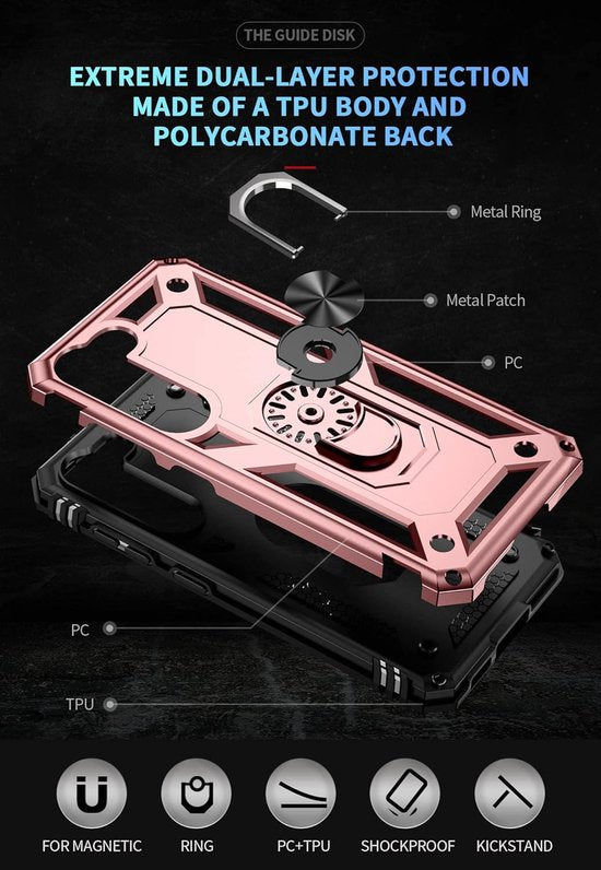 Samsung Galaxy S23 Hoesjes – Anti-Shock Hybride Backcover – Ringhouder – Armor Bescherming – Roségoud