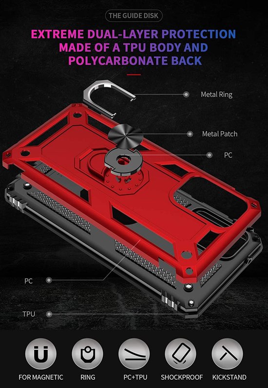 Samsung Galaxy A02S Hoesjes – Anti-Shock Hybride Ring Armor Backcover – Schokbestendig – Rood-Ilumina Benelux