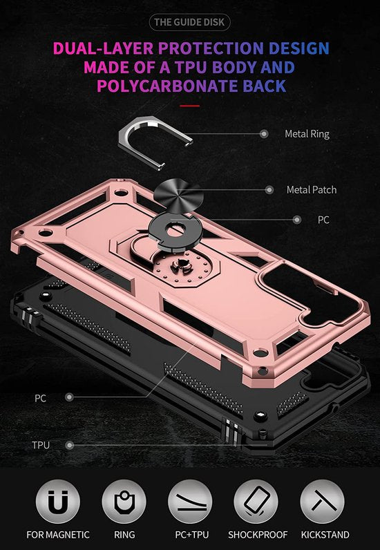Samsung Galaxy S22 Plus Hoesjes – Anti-Shock Hybride Ring Armor Backcover – Schokbestendig – Roségoud-Ilumina Benelux