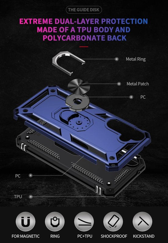 Samsung Galaxy S24 FE Hoesjes – Hybride Ring Armor Backcover – Schokbestendig – Anti-Shock – Blauw-Ilumina Benelux