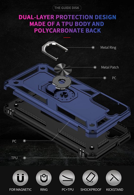 Samsung Galaxy S22 Plus Hoesjes – Anti-Shock Hybride Ring Armor Backcover – Schokbestendig – Blauw-Ilumina Benelux