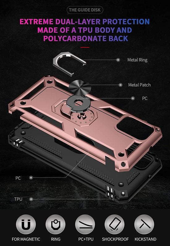Anti-Shock Hybrid Ring Armor Hoesje Geschikt voor: Samsung Galaxy A03S - Roségoud