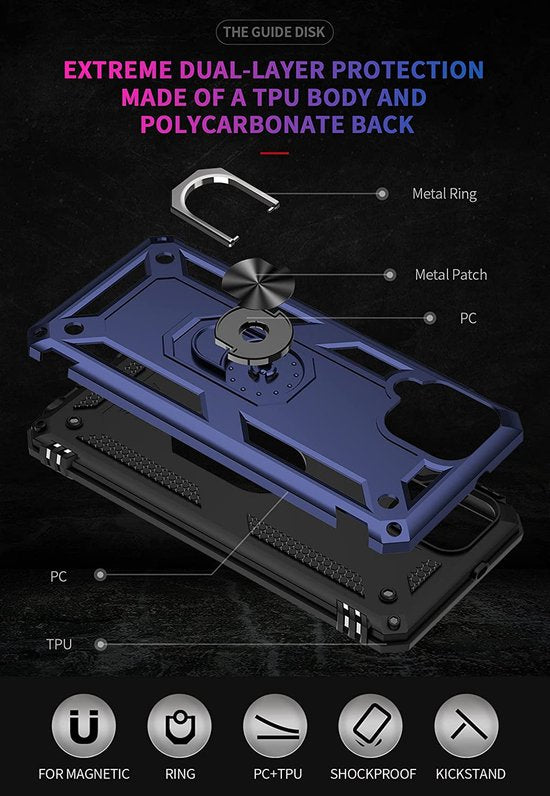 Samsung Galaxy A22 4G Hoesjes – Ring Armor Backcover – 360° Draaibare Standaard – Magneet – Blauw