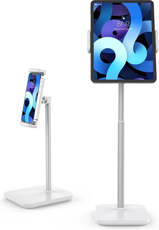 Tablethouder bureau – Universele tablet & telefoon standaard – Verstelbaar statief – Tafelhouder – Zilver-Ilumina Benelux