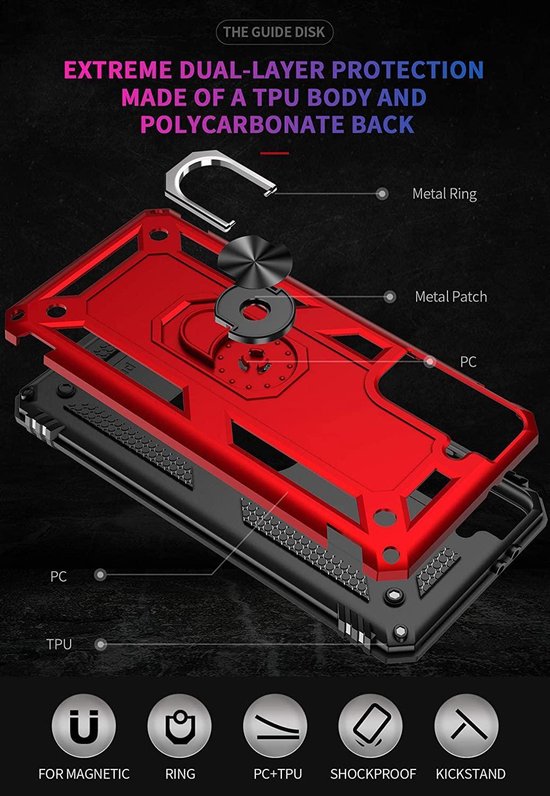 Anti-Shock Hybrid Ring Armor Hoesje Geschikt voor: Samsung Galaxy S21 Plus (6,7 inch) / S21+ 5G - rood