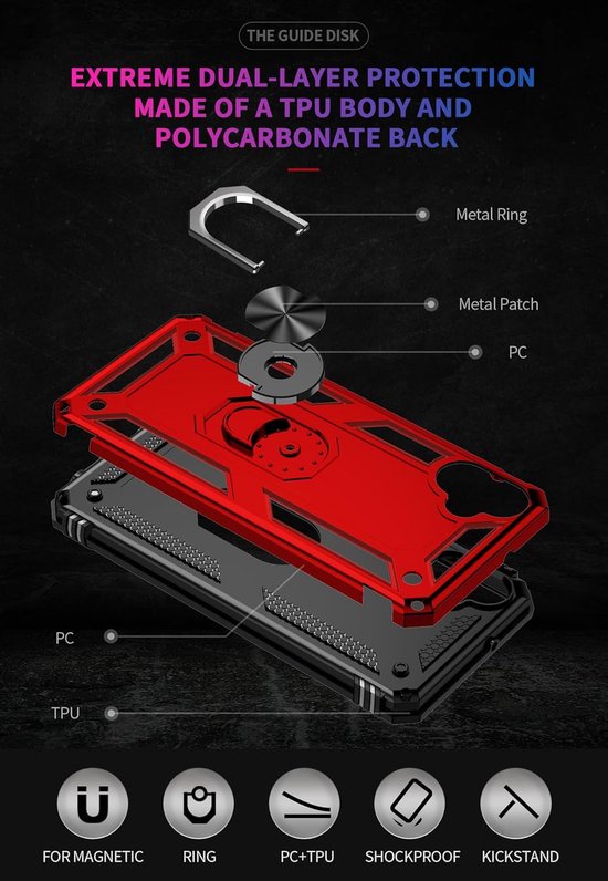 Samsung Galaxy A05 Hoesjes – Hybride Ring Armor Backcover – Schokbestendig – Anti-Shock – Rood-Ilumina Benelux