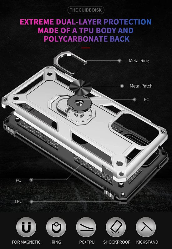 Samsung Galaxy A02s/A03s Hoesjes – Ring Armor Backcover – 360° Draaibare Standaard – Magneet – Zilver-Ilumina Benelux