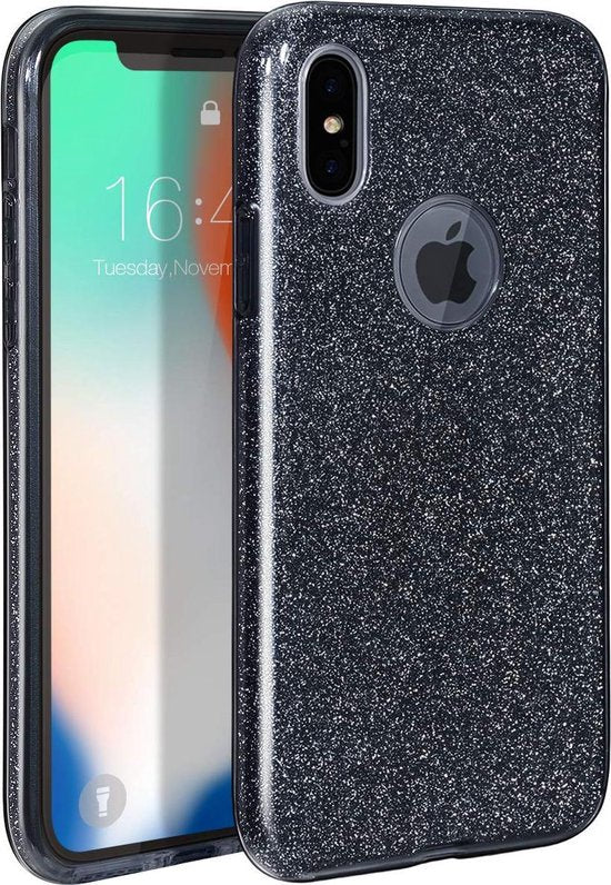 iPhone XS Max Hoesjes – Siliconen TPU Backcover – Glitter BlingBling Cover – Zwart-Ilumina Benelux