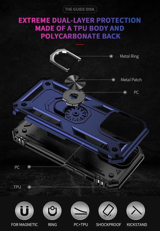 iPhone 14 Pro Max Hoesjes – Hybride Ring Armor Backcover – Schokbestendig – Blauw-Ilumina Benelux