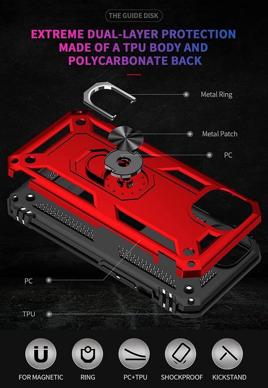 iPhone 13 Mini Hoesjes – Anti-Shock Hybride Ring Armor Backcover – Schokbestendig – Rood-Ilumina Benelux