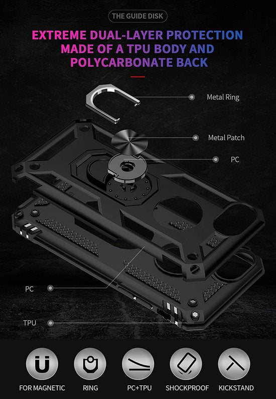 iPhone 7/8 Plus Hoesjes – Hybride Ring Armor Backcover – Schokbestendig – Anti-Shock – Zwart-Ilumina Benelux
