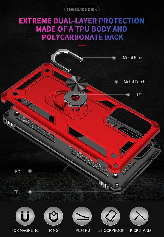 Samsung Galaxy A13 4G Hoesjes – Ring Armor Backcover – 360° Draaibare Standaard – Magneet – Rood-Ilumina Benelux