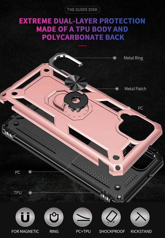 Samsung Galaxy A22 4G Hoesjes – Ring Armor Backcover – 360° Draaibare Standaard – Magneet – Roségoud-Ilumina Benelux