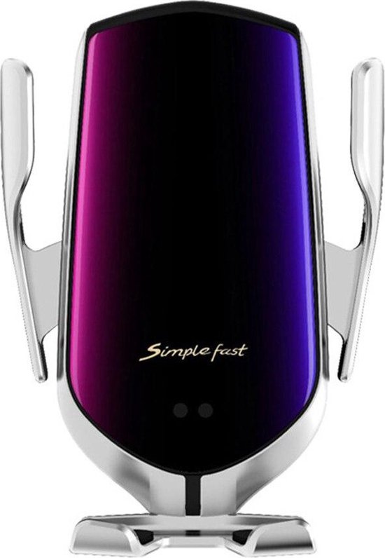 Telefoonhouder auto – Draadloze Autolader Qi 10W – Ventilatierooster – Automatische Klem – Snelladen – Zilver-Telefoonhouders-Ilumina Benelux
