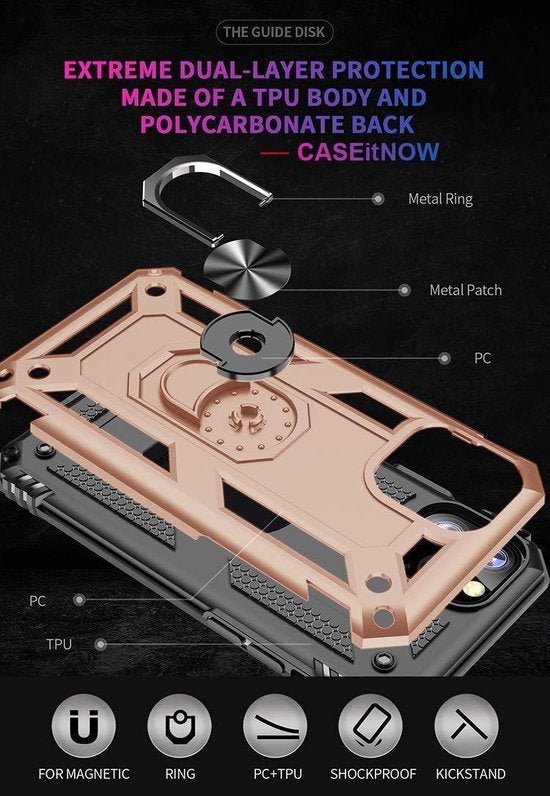 iPhone 11 Pro Hoesjes – Anti-Shock Hybrid Backcover – Ringhouder Armor – Schokbestendig – Goud-Ilumina Benelux
