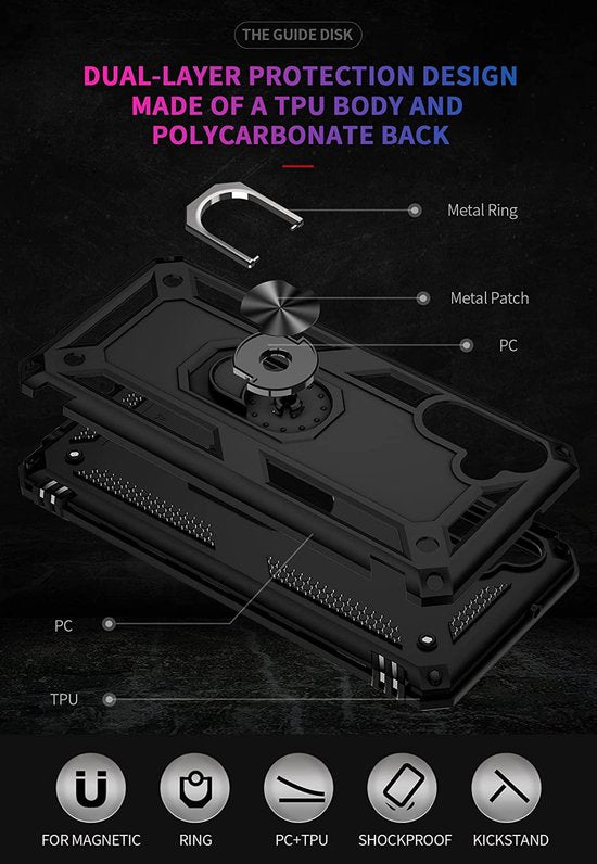 Samsung Galaxy A13 5G / A04s Hoesjes – Ring Armor Backcover – 360° Draaibare Standaard – Magneet – Zwart-Ilumina Benelux