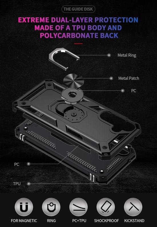 Samsung Galaxy S24 FE Hoesjes – Anti-Shock Hybrid Ring Armor Backcover – Schokbestendig – Zwart-Ilumina Benelux