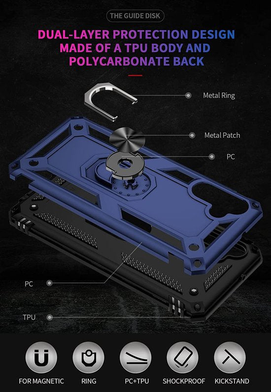 Samsung Galaxy M13 5G / A13 5G Hoesjes – Anti-Shock Hybride Ring Armor Backcover – Schokbestendig – Blauw-Ilumina Benelux
