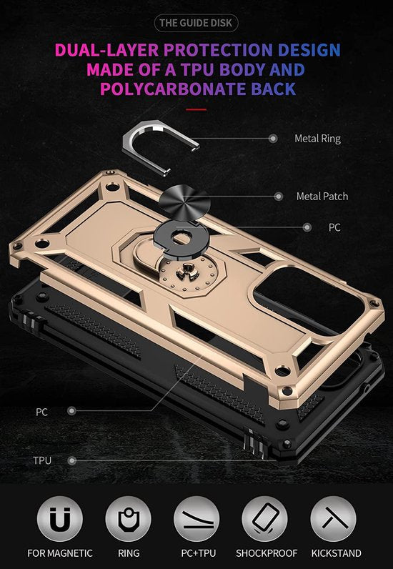 Samsung Galaxy A53 5G Hoesjes – Anti-Shock Hybride Ring Armor Backcover – Schokbestendig – Goud-Ilumina Benelux