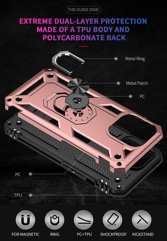 iPhone 13 Pro Max Hoesjes – Anti-Shock Hybride Ring Armor Backcover – Schokbestendig – Roségoud-Ilumina Benelux