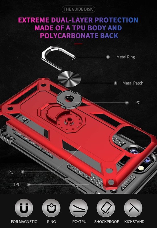 iPhone 11 Pro Hoesjes – Anti-Shock Hybride Ring Armor Backcover – Schokbestendig – Rood-Ilumina Benelux
