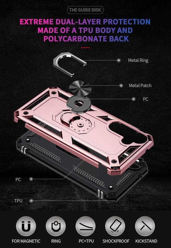 Samsung Galaxy S24 FE Hoesjes – Anti-Shock Hybride Ring Armor Backcover – Schokbestendig – Roségoud-Ilumina Benelux