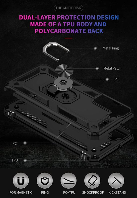 Samsung Galaxy S22 Plus Hoesjes – Ring Armor Backcover – 360° Draaibare Standaard – Magneet – Zwart-Ilumina Benelux
